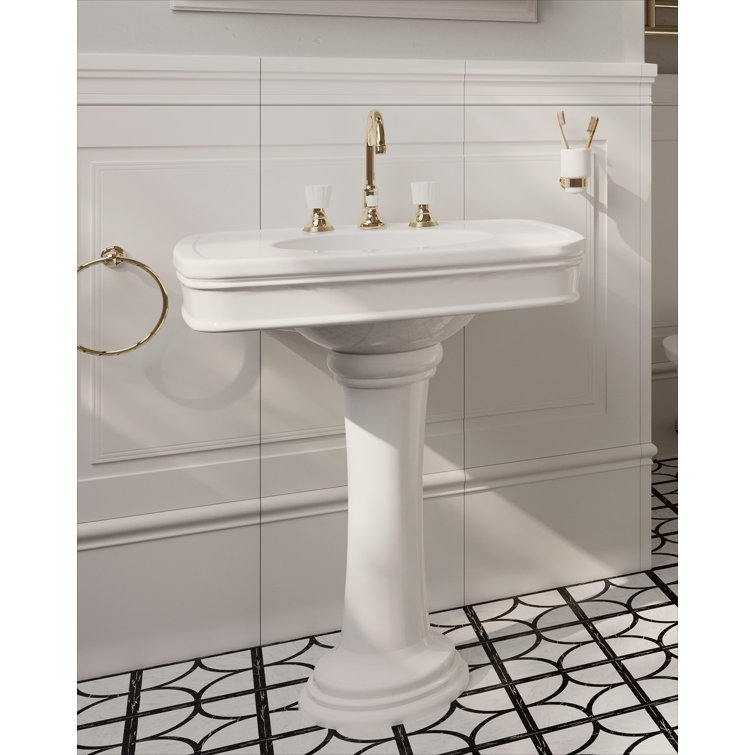 Devon & Devon White Ceramic Oval Pedestal Bathroom Sink with Overflow